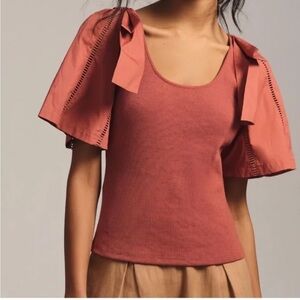 Anthropologie Dolan Terracotta Bow Sleeve Detail Blouse Top Size Small Boho